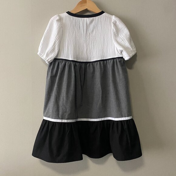 Handmade Children's 100% Cotton Black Grey White Ribbon Detail Dress - Picture 2 of 12